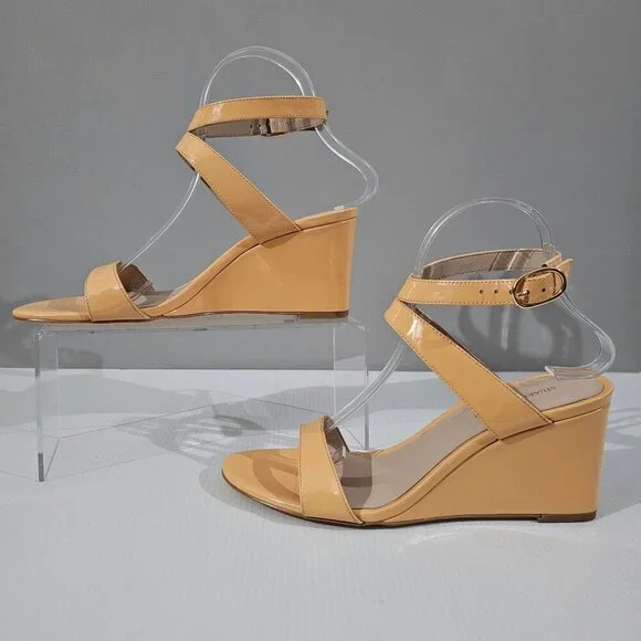 Stuart Weitzman Ave Strap 75 Wedge Sandal Womens 8 Mango Orange Leather NEW - Picture 2 of 12